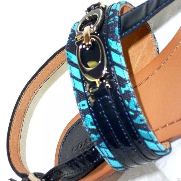 COACH Sammy Thong Sandals Navy Turquoise size 7 - Picture 3 of 4